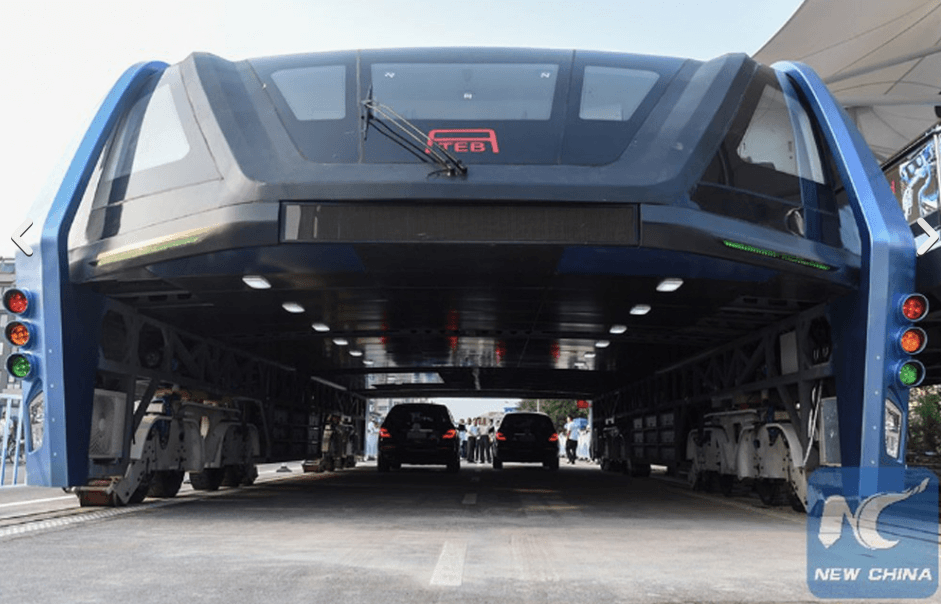 China's Elevated Bus Hovers Over Traffic During Rush Hour
