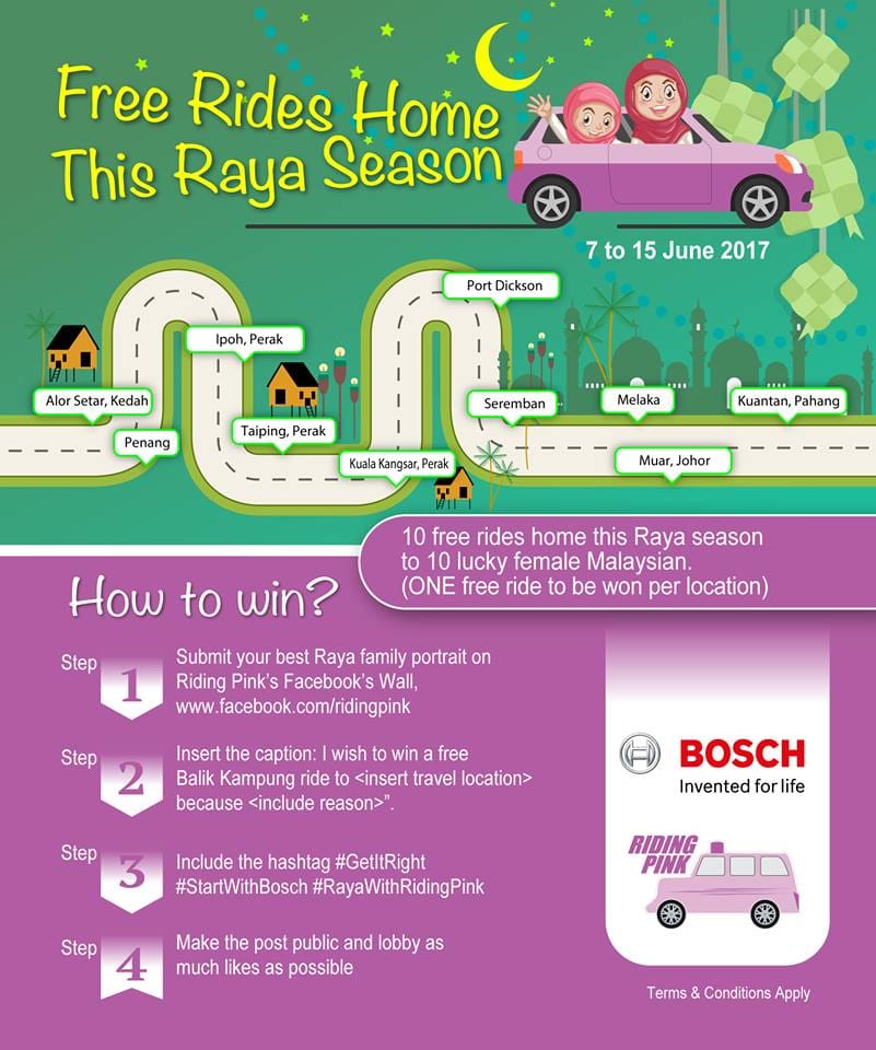Riding Pink Bosch Raya Free Ride Contest how to female women ride sharing