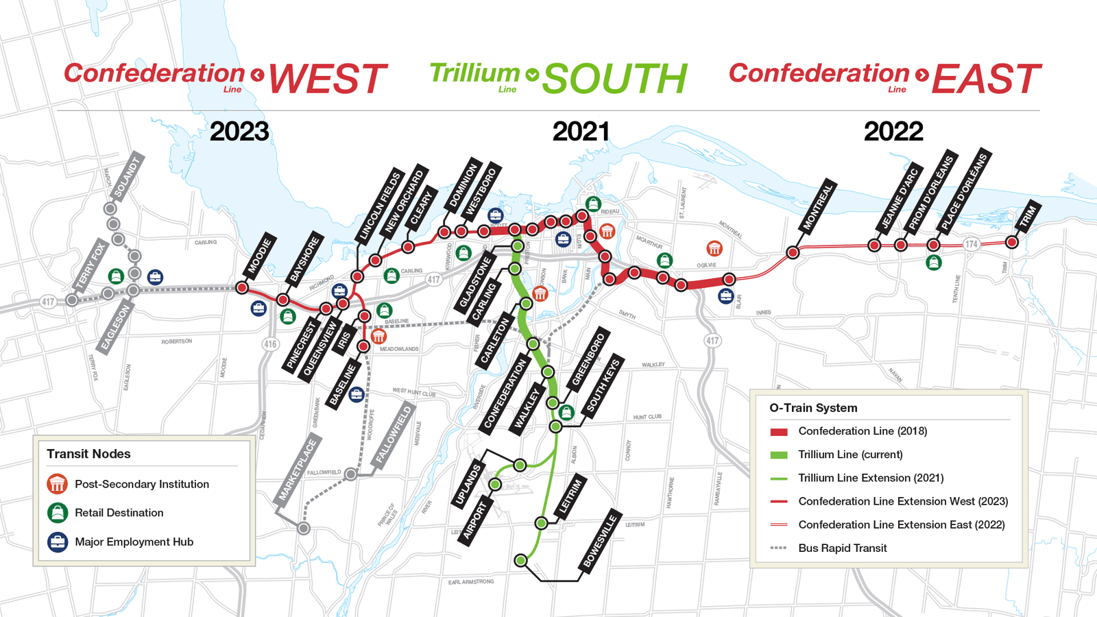 Canada Ottawa gets Additional Funding for Light Rail Transit LRT Stage 2 Extension West South East