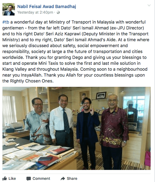 Malaysian Bike Taxi Dego Ride-hailing Set to Return CEO Nabil Feisal facebook