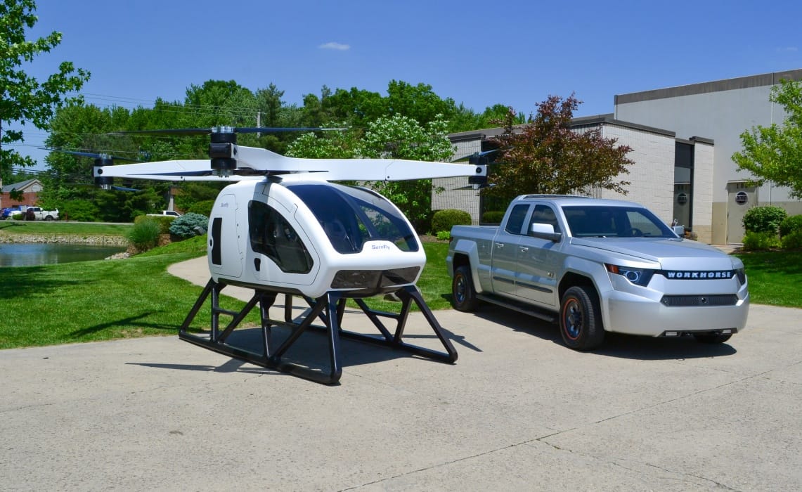Workhorse to Showcase World's First Personal Hybrid Electric Octocopter urban air mobility W-15 EV pickup made in America